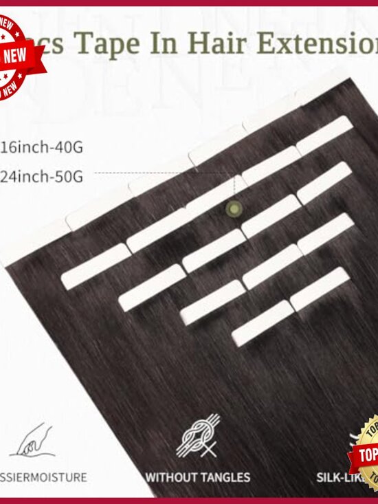 20 Inch Tape-In Human Hair Extensions 20 Pieces Straight Invisible Tape main image 7